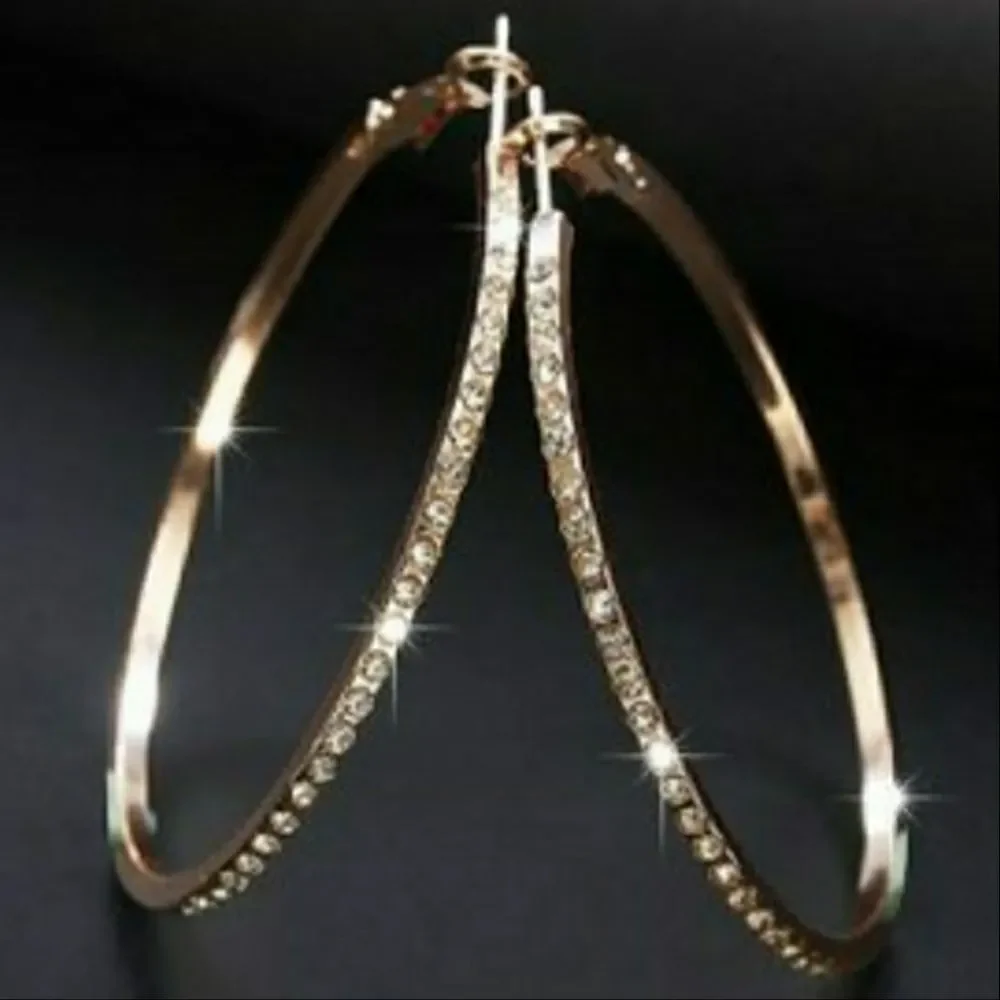 SEE NEW LISTING Rose Gold Tone Rhinestone-encrusted Hoop Earrings - Picture 9 of 12